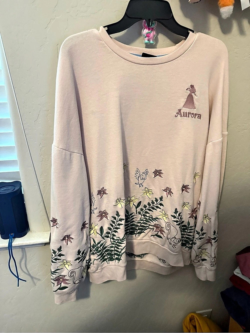 Disney Princess Aurora Embroidered Floral Crewneck Sweatshirt Pink XL